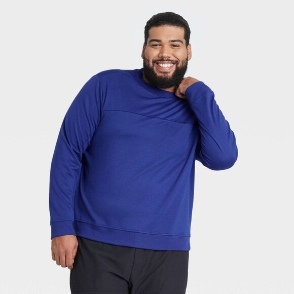 Men's Navy Blue Long Sleeve Crewneck Sweatshirt - Picture 1 of 6